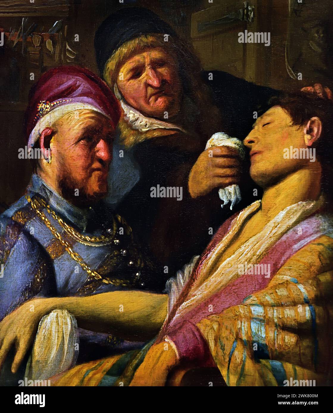 Unbewusster Patient ( Allegorie des Geruchs ) 1624-1625 von Rembrandt Harmensz (Harmenszoon) van Rijn 1606–1669 Niederlande Niederlande ( REMBRANDT's FOUR SENSES – SEINE ERSTEN GEMÄLDE ) Stockfoto