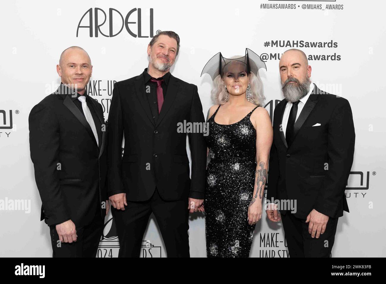 Justin Raleigh, Ozzy Alvarez, Kelsey Berk und Harlow MacFarlane nehmen am 18. Februar 2024 an der Ankunft der 11. Jährlichen MUAHS Awards im Beverly Hilton Hotel in Beverly Hills, KALIFORNIEN, Teil. (Foto: Corine Solberg/SipaUSA) Stockfoto