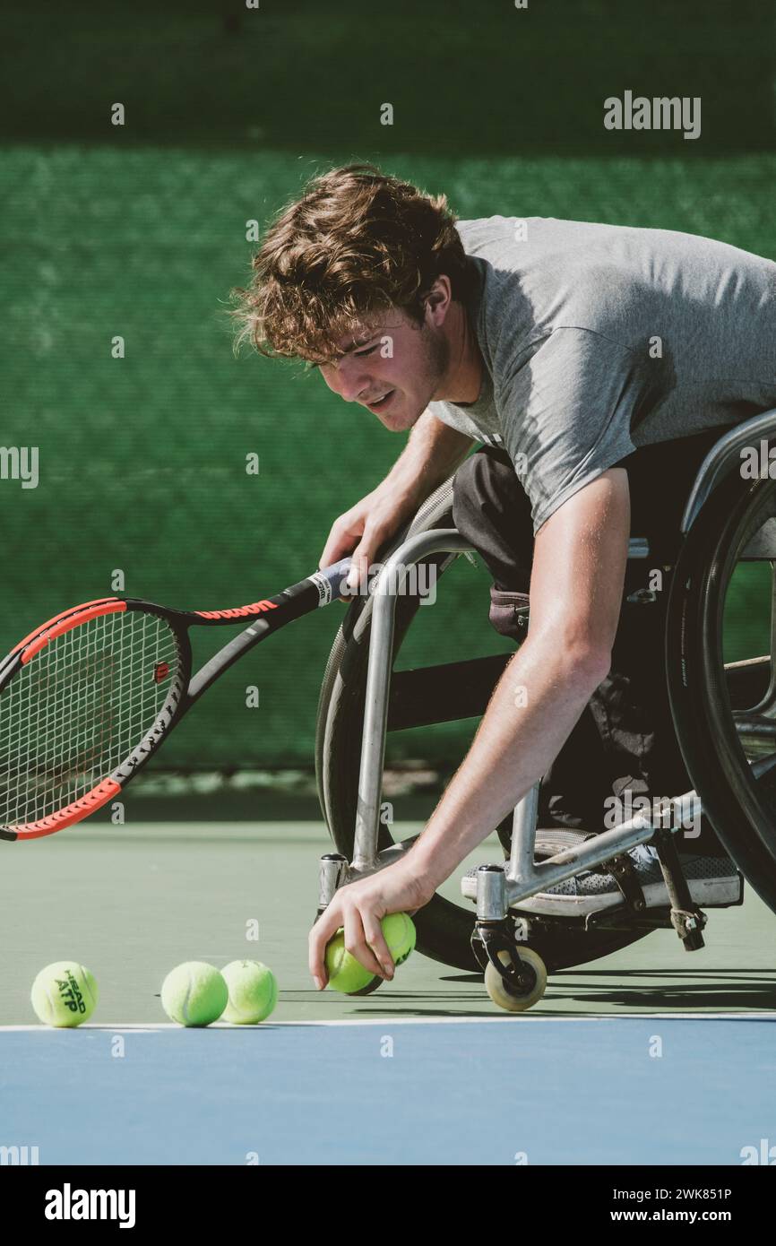 Österreichischer paralympischer Tennisspieler auf Teneriffa, Kanarischen Inseln, Spanien Stockfoto