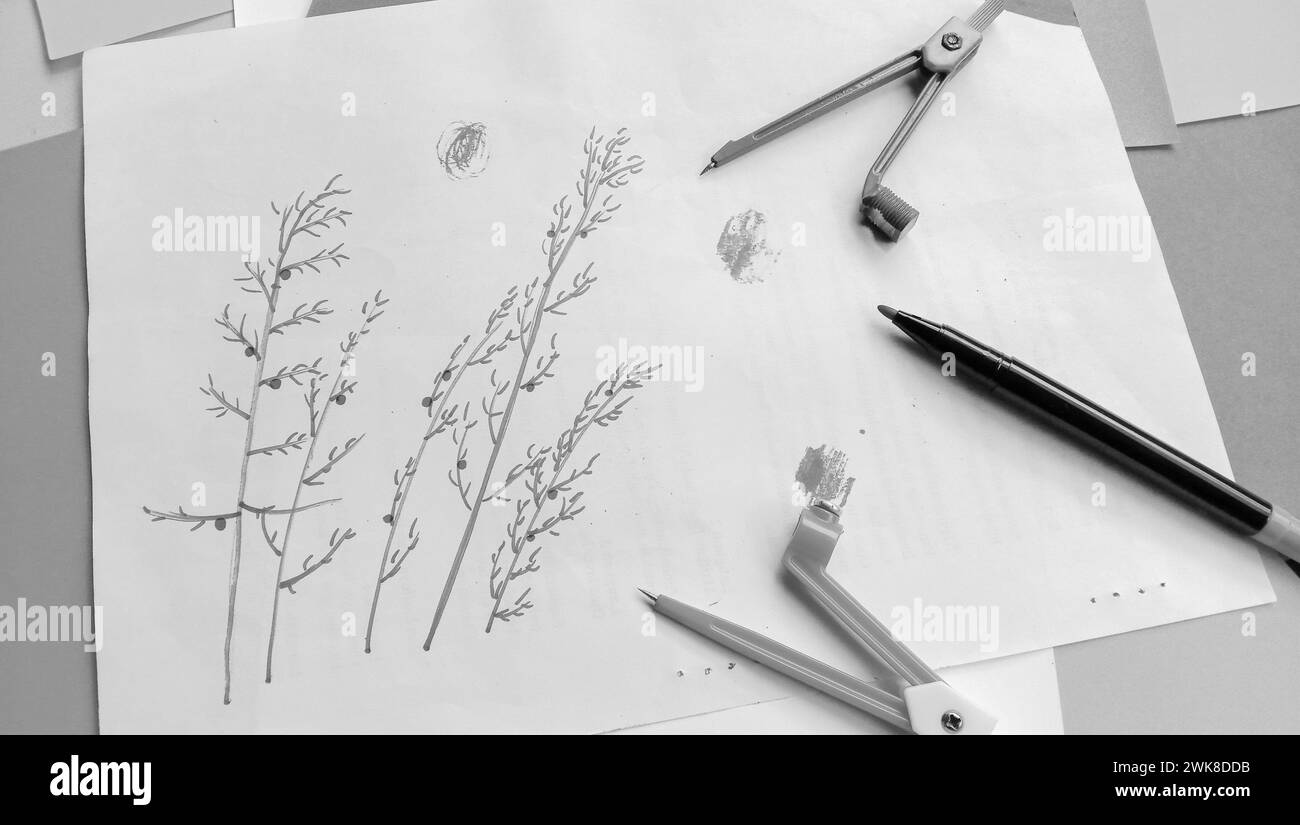 Ein Foto eines Markierungsstifts mit einem Objekt im japanischen Stil, einem Bambusbaum Stockfoto