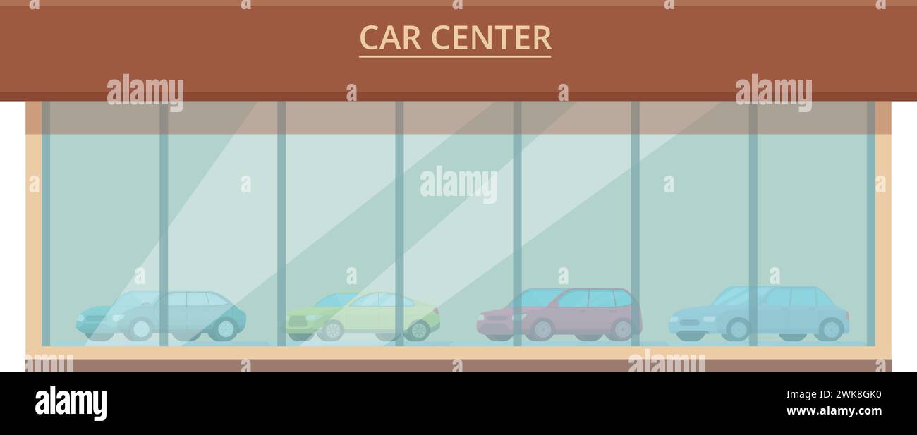 Car Center Symbol Cartoon Vektor. Ausstellungsraum des Fahrzeugs. Transport an Ort und Stelle Stock Vektor