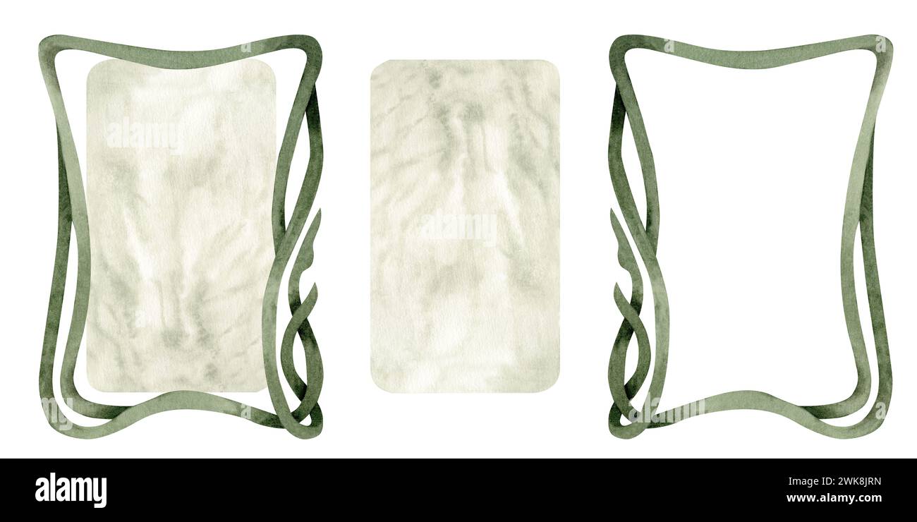 Vintage-Fantasy-Rahmen in Aquarellfarben, der antike oder Art-Deco-Rahmen für Einladungskarten, Ankündigungen, Märchen, Märchen und Hallowee wiedergibt Stockfoto