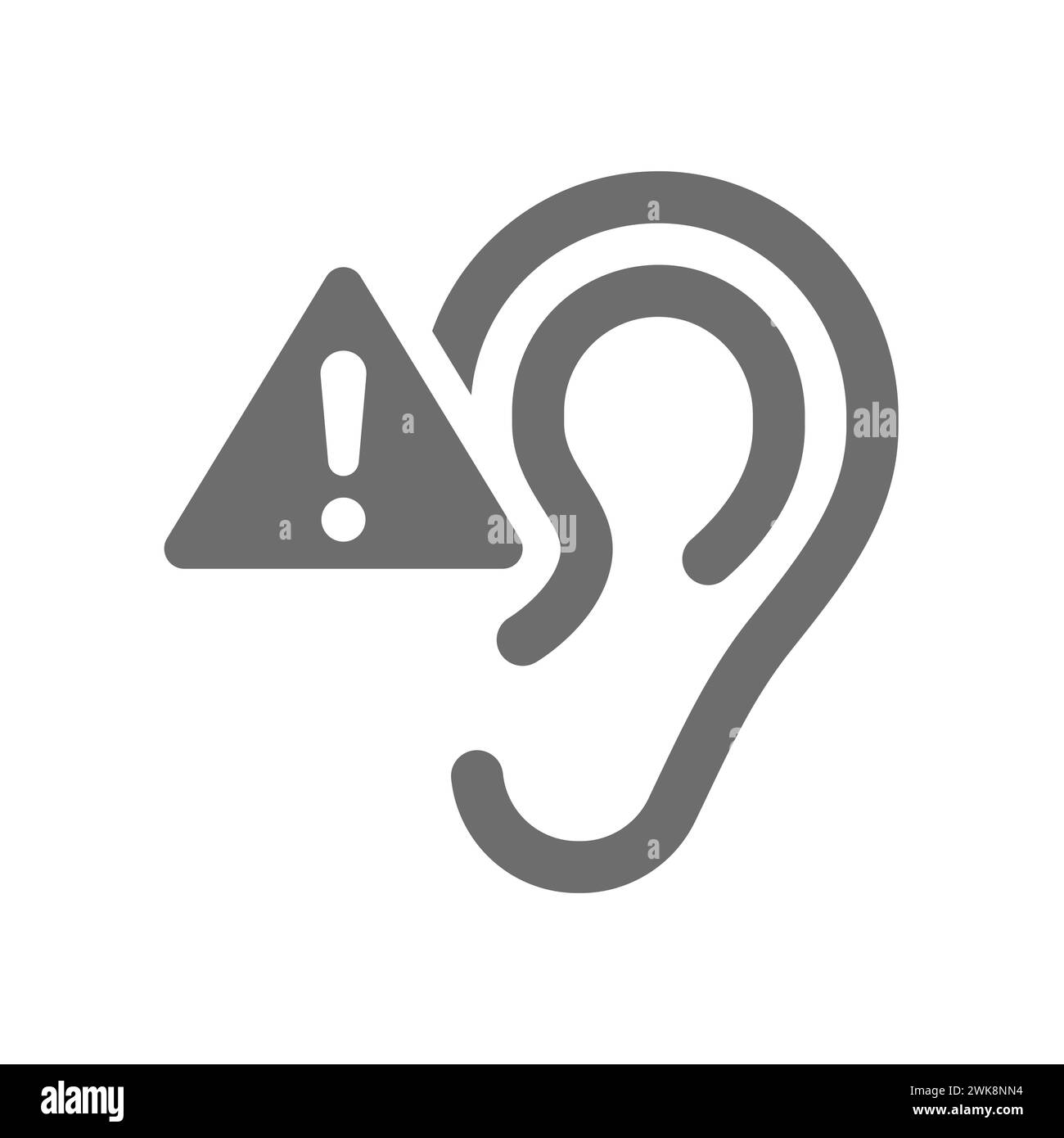 Menschliches Ohr mit Ausrufezeichen. Vektorsymbol für Hörverlust. Stock Vektor