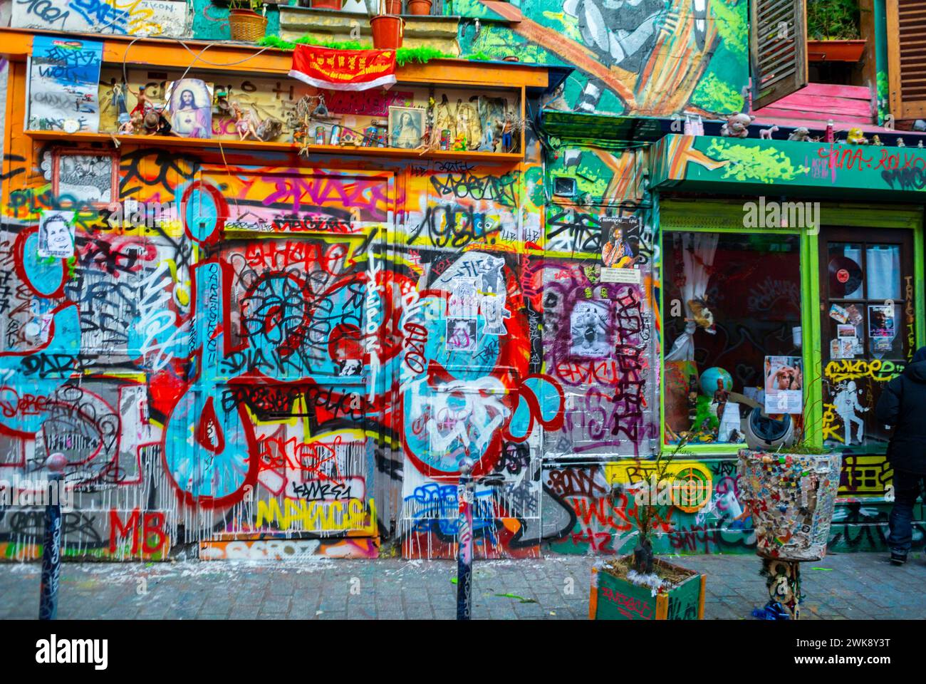 Paris, Frankreich, Nahansicht, Grafik, Straßenszenen, Street Art, Belleville Viertel, niedriges Einkommen Stockfoto