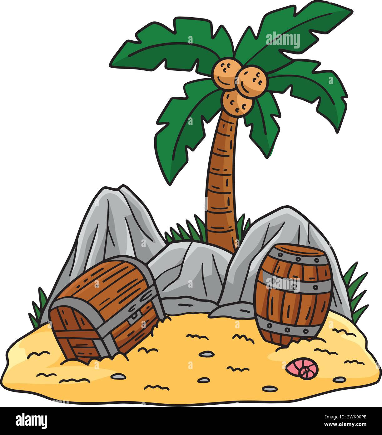 Insel mit Schatztruhe Cartoon Clipart Stock Vektor