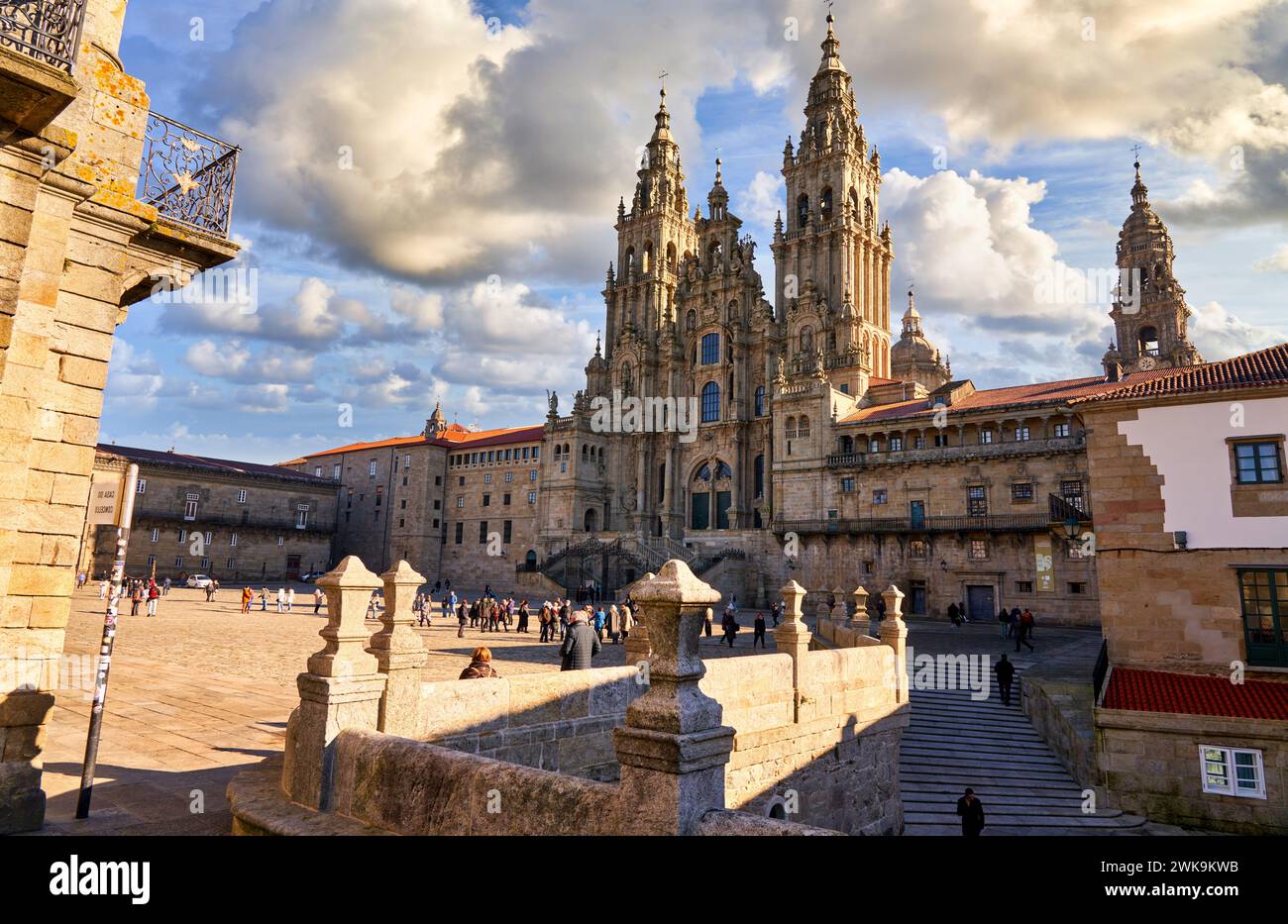 Kathedrale von Santiago, Plaza del Obradoiro, Santiago de Compostela, Provinz Coruña, Galicien, Spanien. Stockfoto