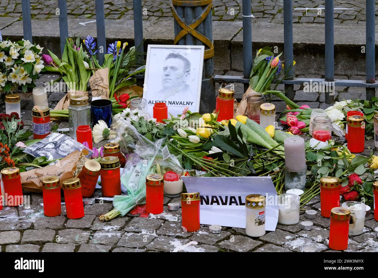 Düsseldorf 19.02.2024 Gedenkstelle Putin-Opfer Alexei Nawalny Alexei Anatoljewitsch Nawalny politischer Gefangener Russland Marktplatz Rathaus Düsseldorf Nordrhein-Westfalen Deutschland *** Düsseldorf 19 02 2024 Gedenkstätte für Putin Opfer Alexei Nawalny Alexei Anatoljewitsch Nawalny politischer Gefangener Russland Marktplatz Rathaus Düsseldorf Nordrhein-Westfalen Deutschland Stockfoto