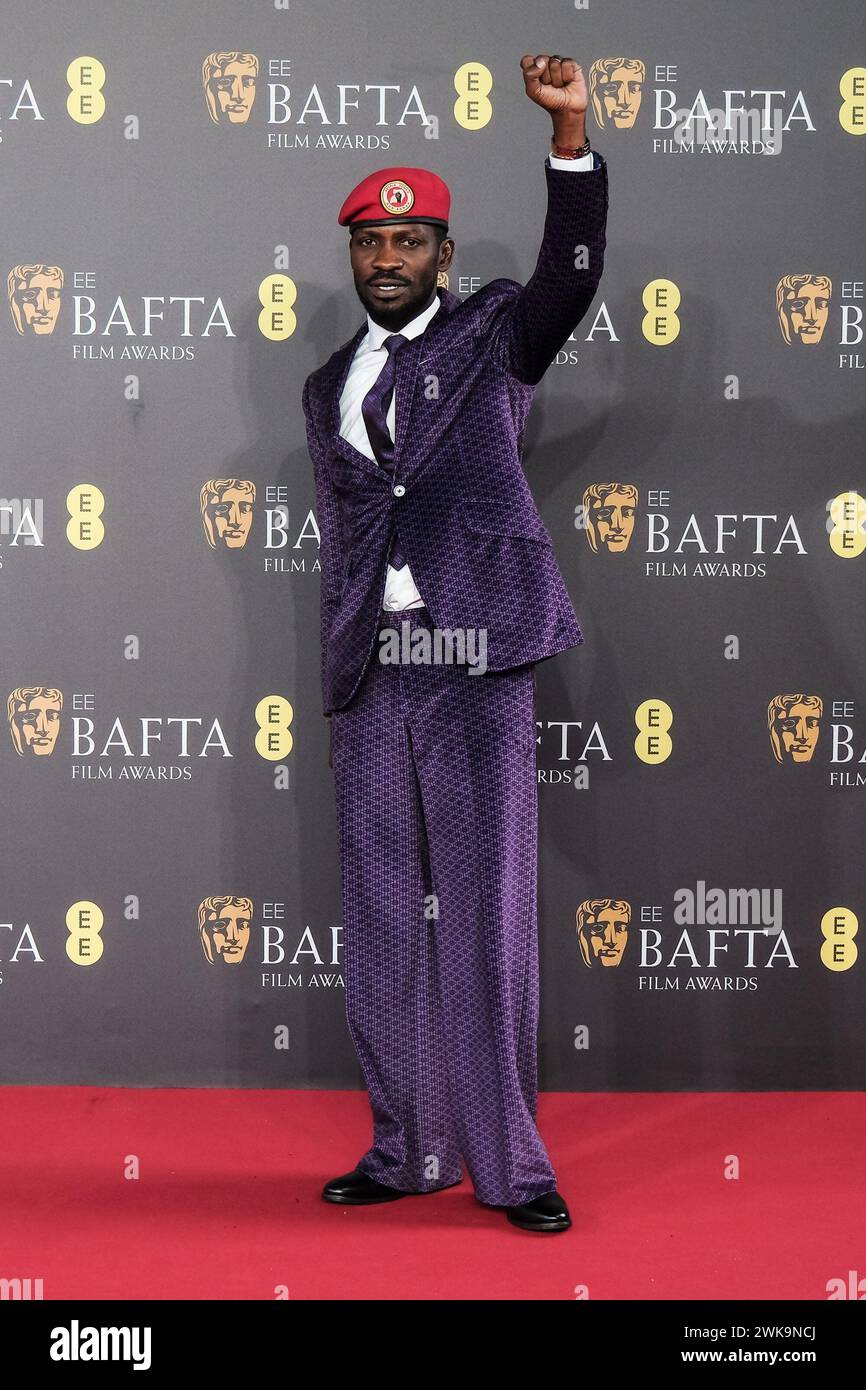 Royal Festival Hall, London, Großbritannien. Februar 2024. Bobi Wine fotografierte 2024 bei den EE BAFTA Film Awards Rote Teppich Arrangements. Foto von Julie Edwards./Alamy Live News Stockfoto