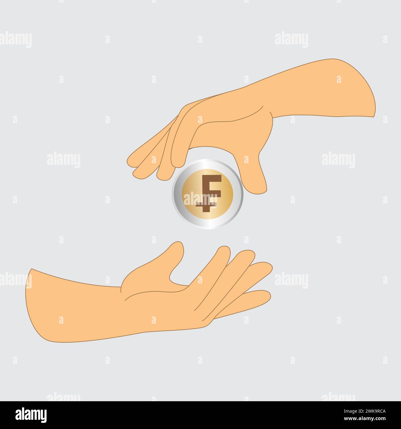 Eine schweizer-Franken-Münze von einer Hand in eine andere transferieren Stock Vektor