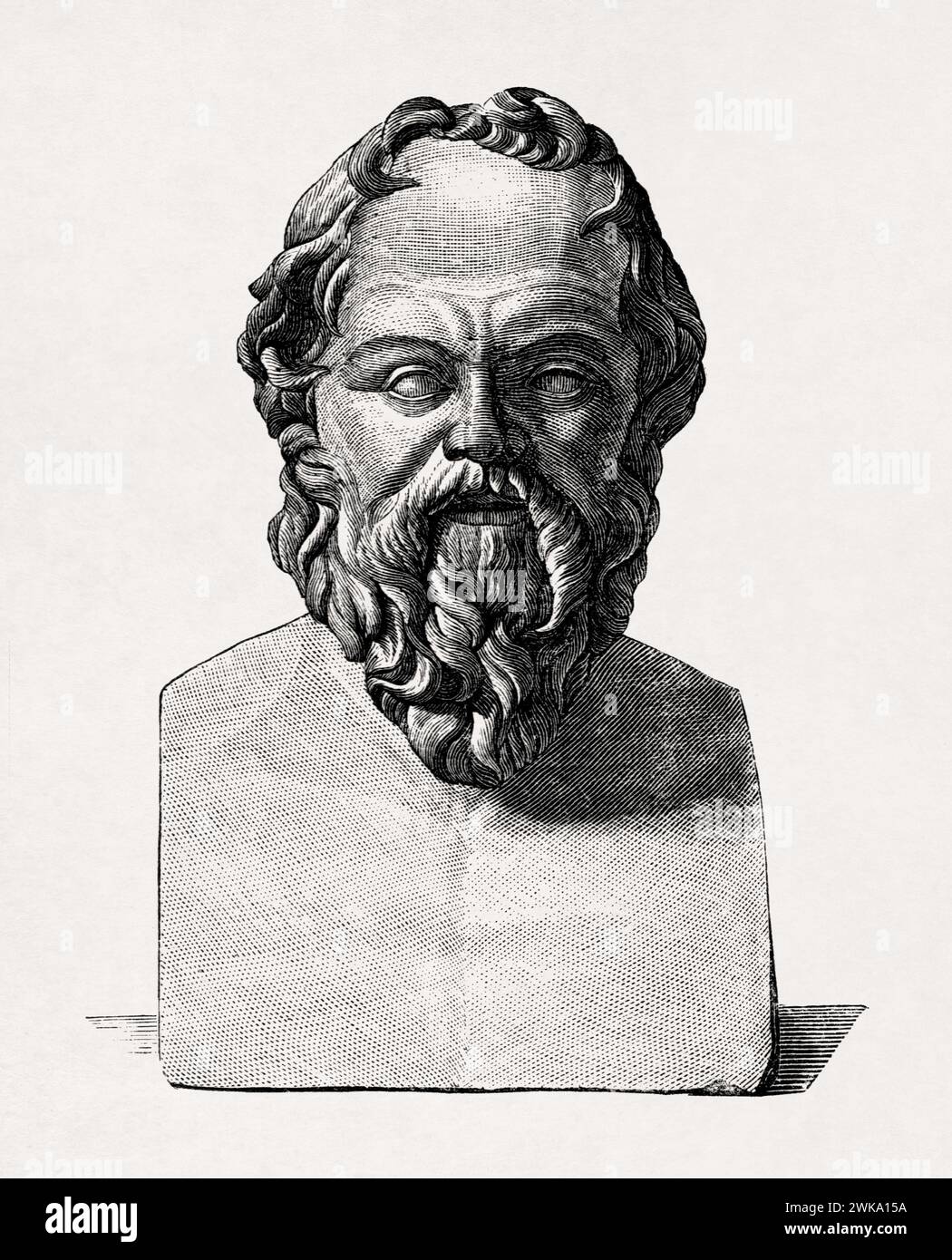 Illustration einer Büste des griechischen Philosophen Sokrates nach Visconti. Stockfoto