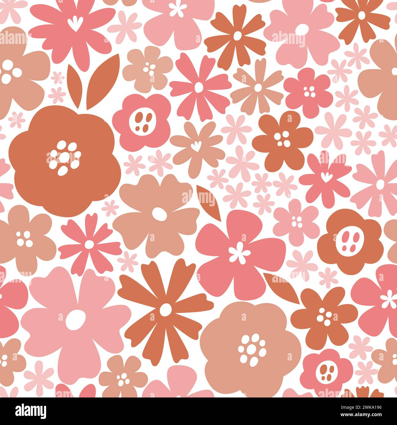 Nahtloses skandinavisches Blumenmuster mit romantischen Rosa-Tönen. Blumen isoliert auf weißem Hintergrund. Niedliche Vektor-Illustration. Stock Vektor