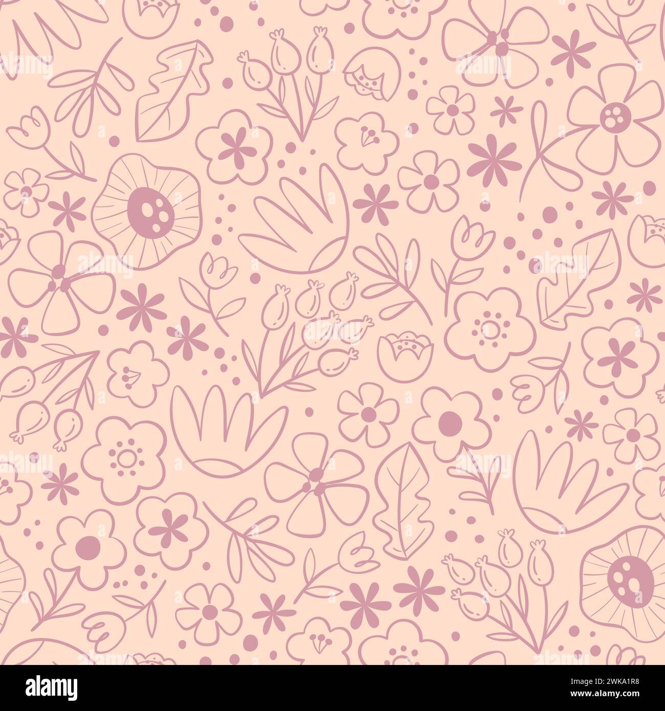 Nahtloses Blumenmuster in warmen hellen Tönen. Doodle-STYLE. Nahtloses Muster mit Stylenkunstblumen. Vektorabbildung. Stock Vektor