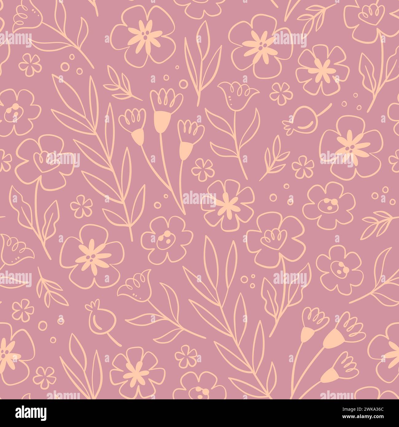 Nahtloses Blumenmuster in warmen Pink-Tönen. Doodle-STYLE. Nahtloses Muster mit Stylenkunstblumen. Vektorabbildung. Stock Vektor