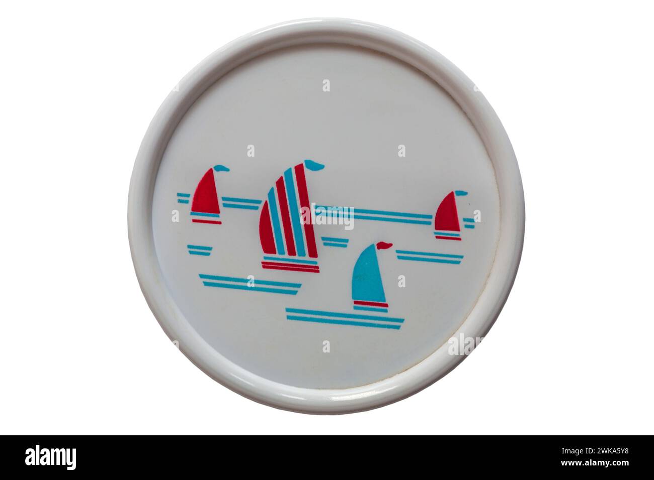 Nautische Bootstour Thema Coaster isoliert auf weißem Hintergrund Stockfoto