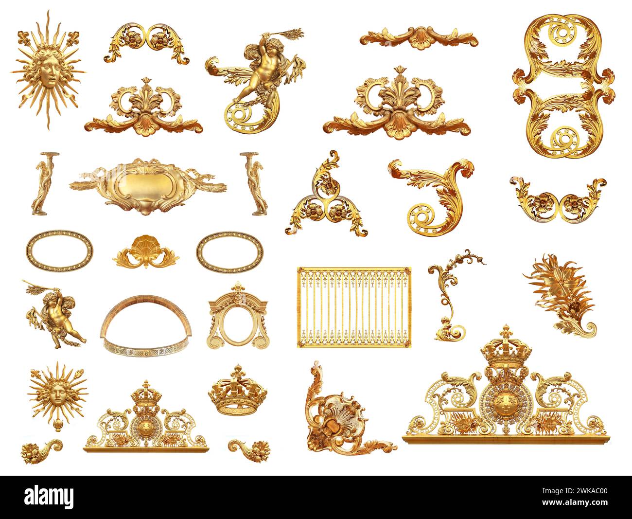 Goldenes, isoliertes Detail des Zauns von Schloss Versailles. Frankreich Stockfoto