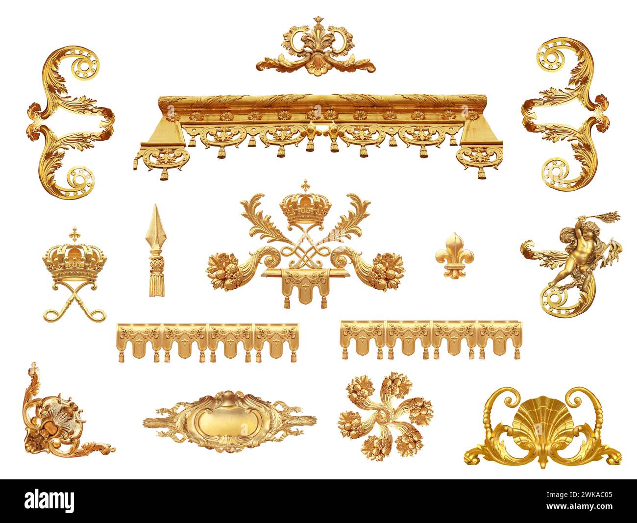 Goldenes, isoliertes Detail des Zauns von Schloss Versailles. Frankreich Stockfoto