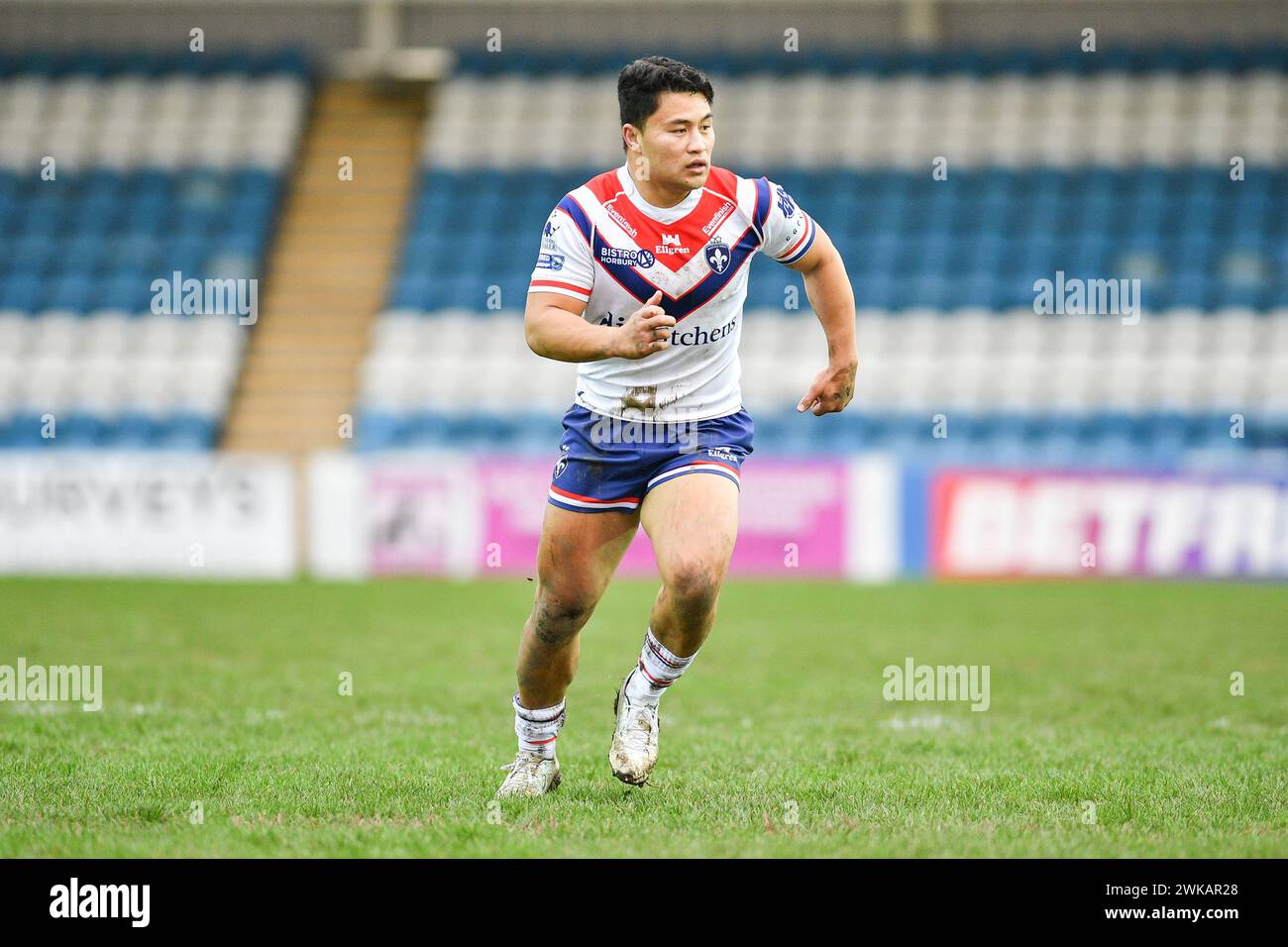 Featherstone, England - 18. Februar 2024 - Wakefield Trinity's Mason Lino. Rugby League 1895 Cup, Newcastle Thunder gegen Wakefield Trinity im Millenium Stadium, Featherstone, UK Dean Williams Stockfoto