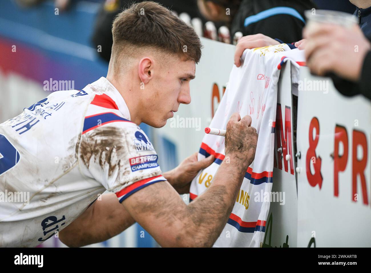 Featherstone, England - 18. Februar 2024 - Noah Booth von Wakefield Trinity. Rugby League 1895 Cup, Newcastle Thunder gegen Wakefield Trinity im Millenium Stadium, Featherstone, UK Dean Williams Stockfoto