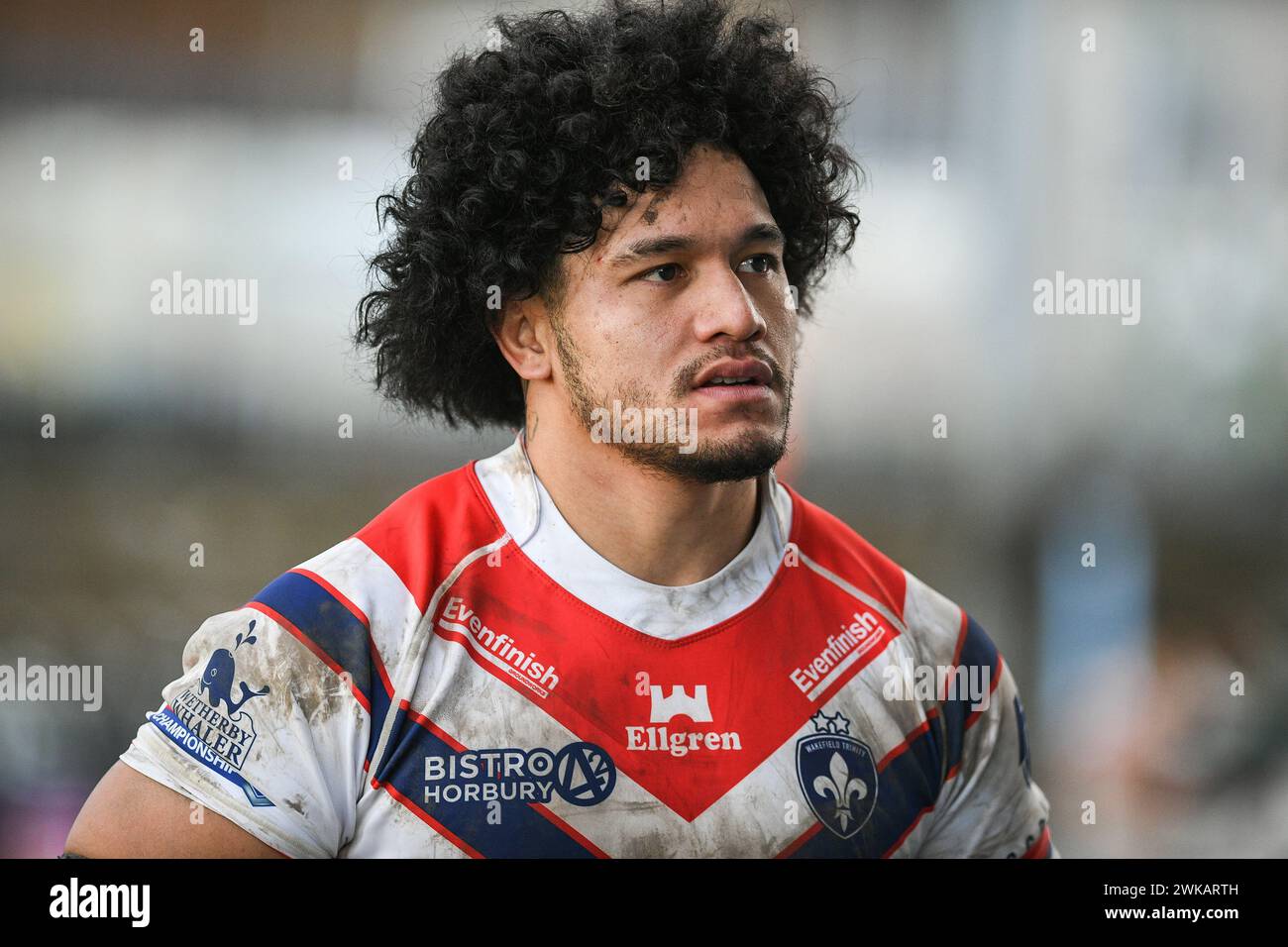 Featherstone, England - 18. Februar 2024 - Renouf Atoni von Wakefield Trinity. Rugby League 1895 Cup, Newcastle Thunder gegen Wakefield Trinity im Millenium Stadium, Featherstone, UK Dean Williams Stockfoto