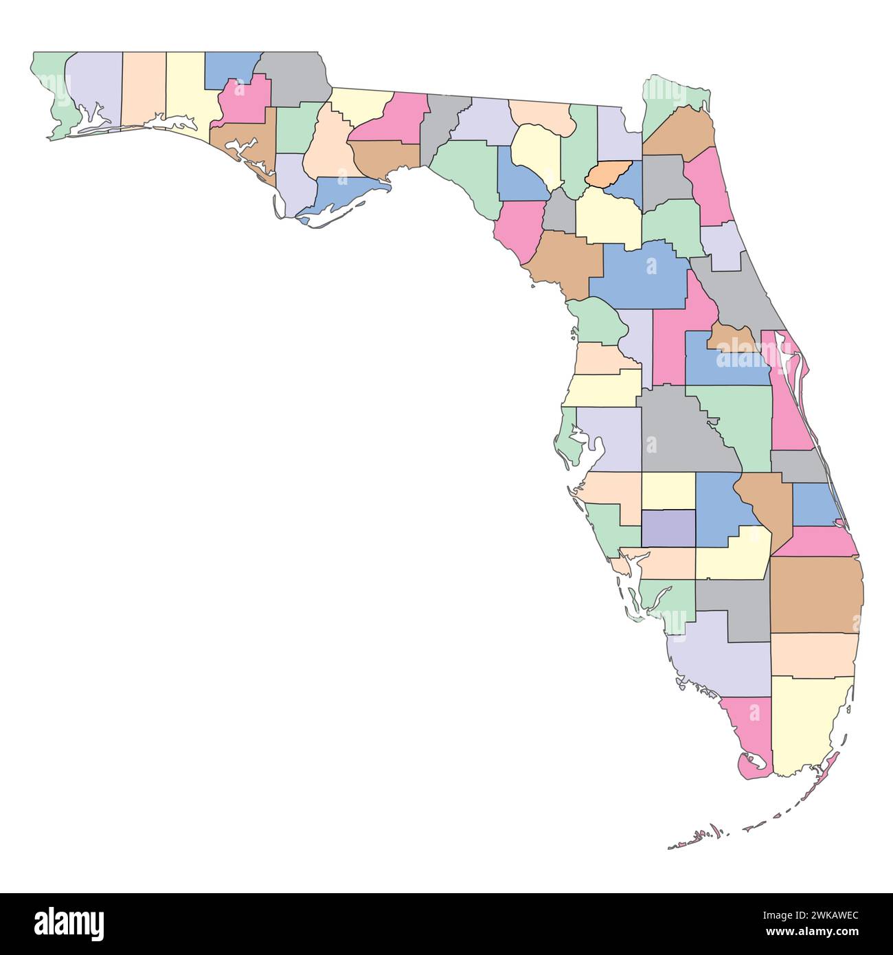 Editierbare Vektordatei des Bundesstaates Florida mit Countys. Stock Vektor