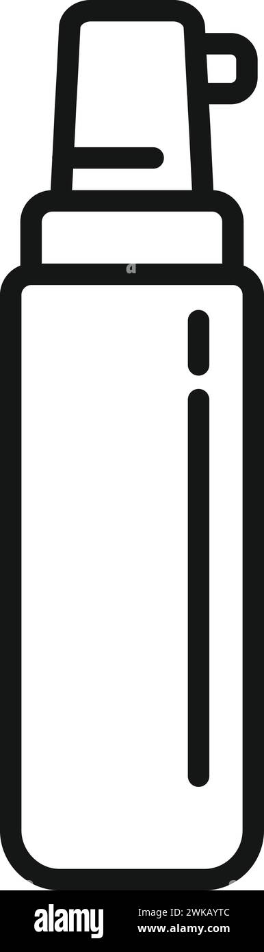 Umrissvektor des Dispenser-Symbols für Behandlungsflaschen. Modell mit lockigem Haar. Hausgemacht Stock Vektor