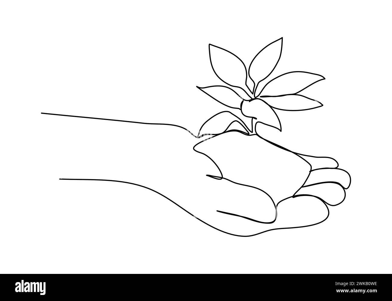 Pflanzen Sie in Händen eine Linie Zeichnung Vektor Illustration. Stock Vektor