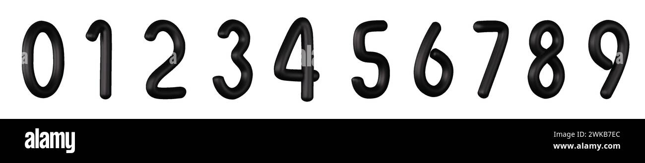 Zahlen von 0 bis 9. Satz von hellen kugelförmigen Figuren. Realistische 3D-Konstruktion. Vektorabbildung Stock Vektor