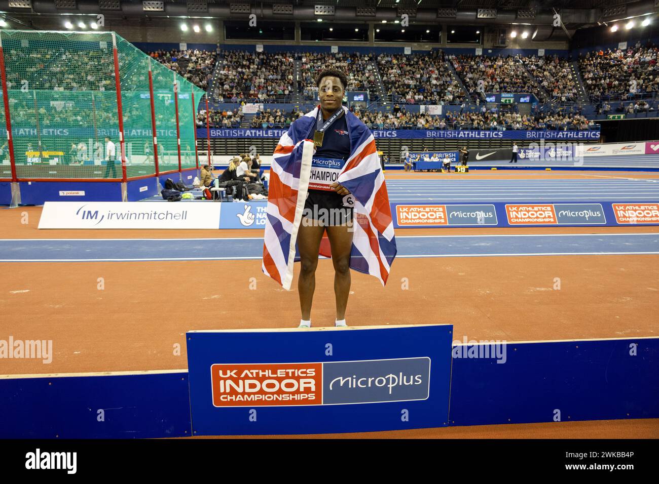 Birmingham, 18. Februar 2024, AKINYEBO Richard, 200m Men Podium Pictures, Credit: Aaron Badkin/Alamy Live News Stockfoto