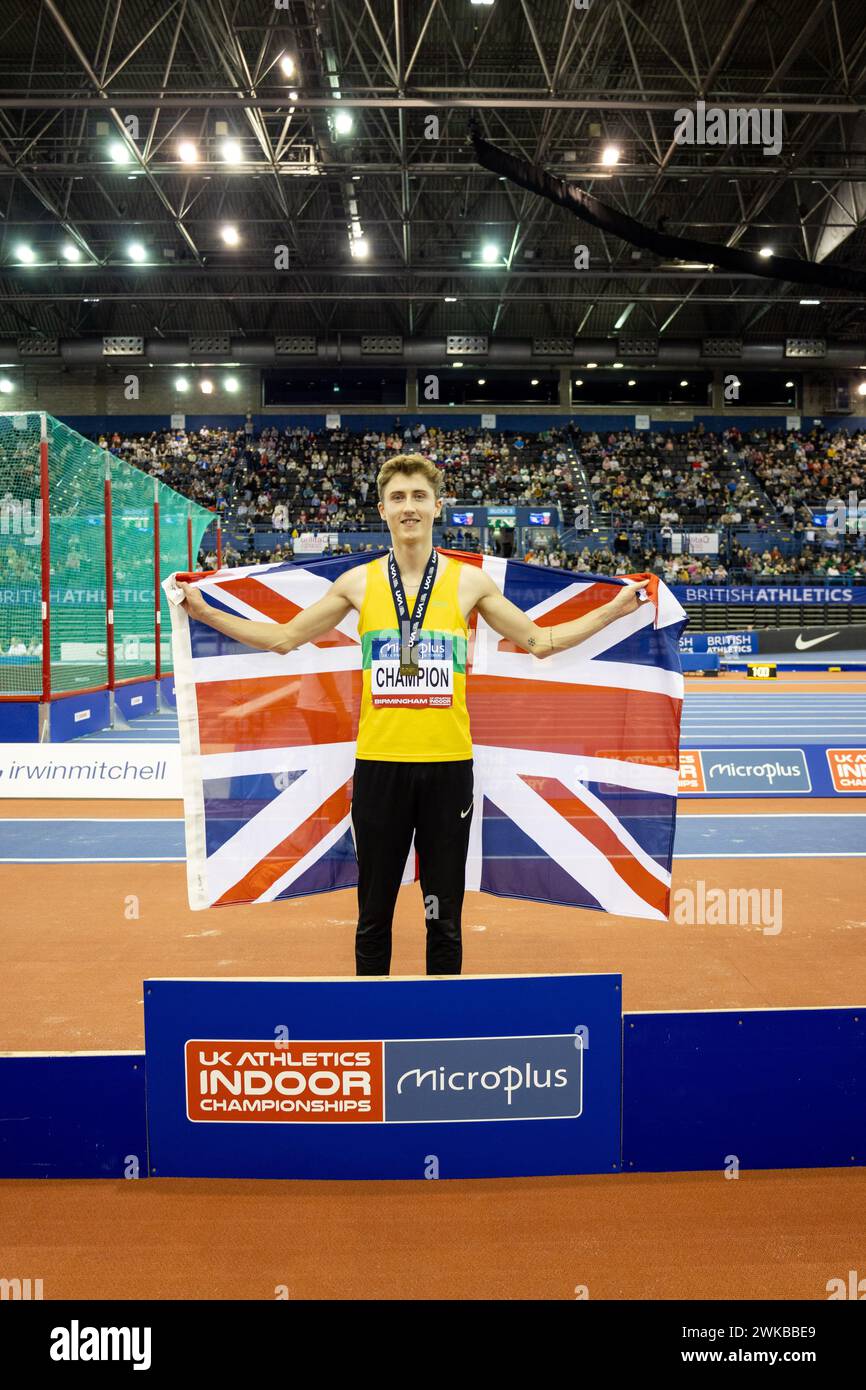 Birmingham, 18. Februar 2024, HEWES Tom, High Jump Men Podium Pictures, Credit: Aaron Badkin/Alamy Live News Stockfoto