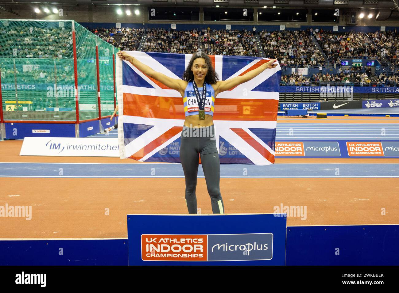 Birmingham, 18. Februar 2024, LAKE Morgan, High Jump Women Podium Pictures, Credit: Aaron Badkin/Alamy Live News Stockfoto