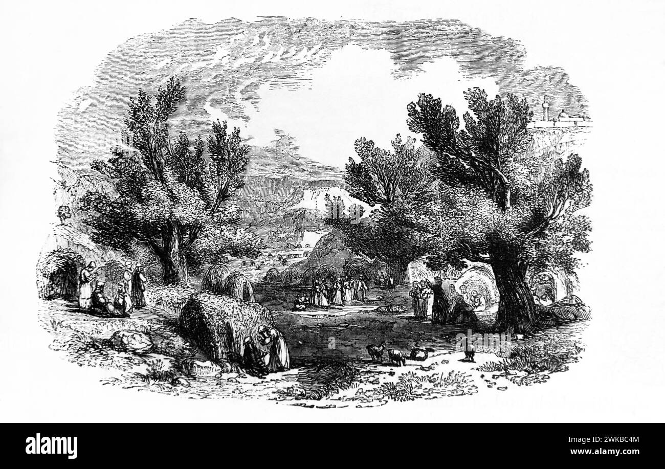 Illustration des Tabernakelfestes zum Gedenken an die 40-jährige Reise der Israeliten in die Wildnis im antiken 19. Jahrhundert Stockfoto
