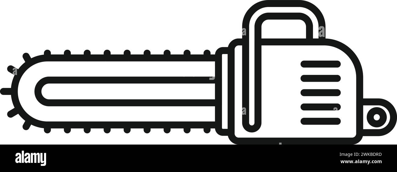 Modellumrissvektor des Symbols für die Kettensäge. Gartenarbeitsgeräte. Externe Energiedienstleistung Stock Vektor