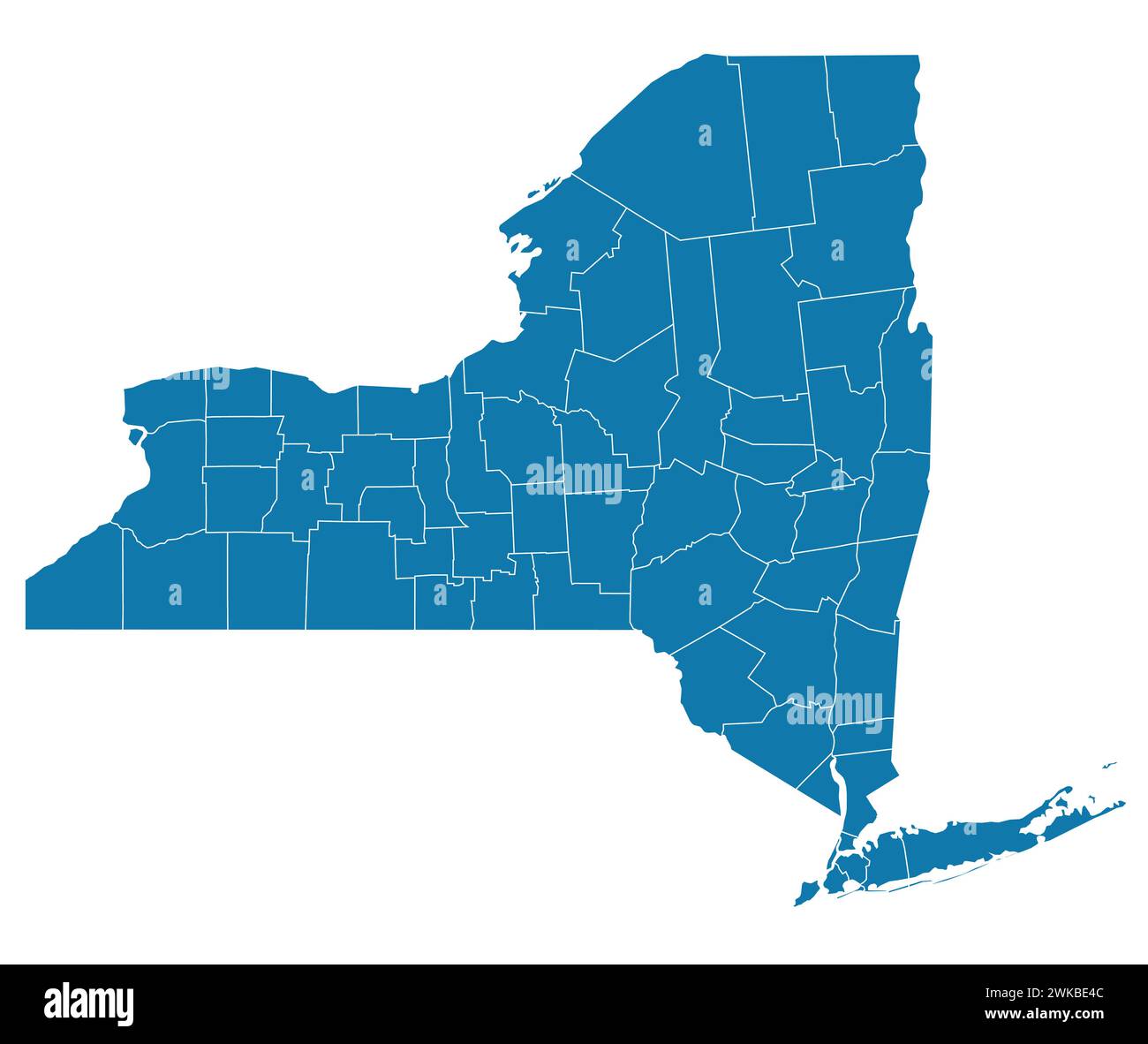 Editierbare Vektordatei der Bezirke, aus denen der Staat New York besteht. Stock Vektor