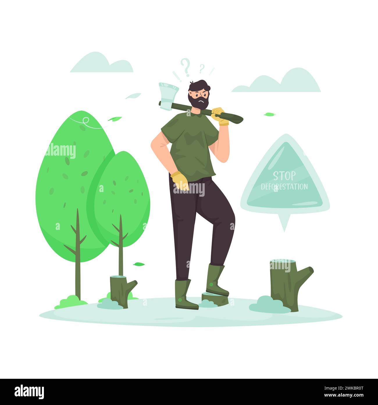 Stoppen Sie die Abholzung oder das illegale Häckseln von Bäumen Stock Vektor