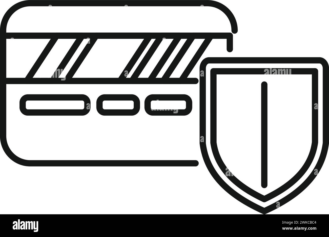 Konturvektor des Symbols der gesicherten Bankkarte. Alarm-ID. Sicherheitsüberwachung Stock Vektor