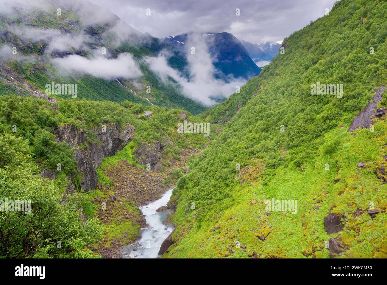 Bergpanorama von der Aussichtsplattform Videfossen, Norwegen Stockfoto