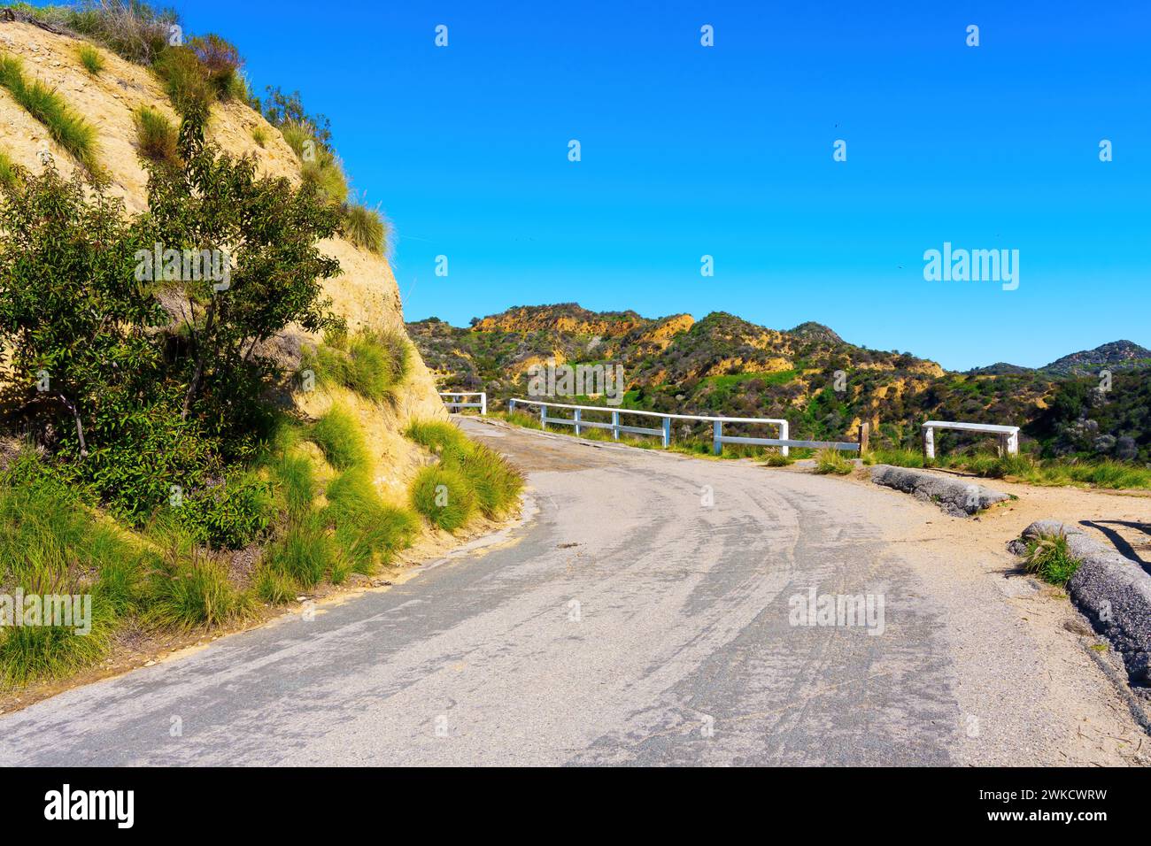 Ruhiger Abschnitt des Wanderweges hinauf zum Hollywood-Schild, umgeben von natürlicher Schönheit. Hintergrundinformationen zur Erkundung im Freien. Stockfoto