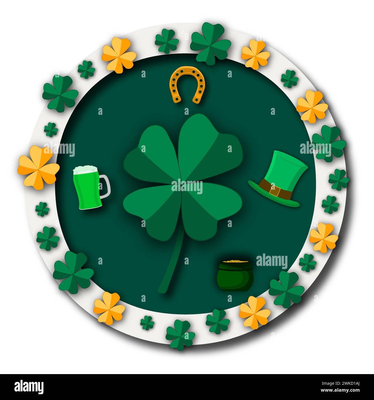 Illustration zum Thema schöne Form Banner im Stil Papierschnitt für Feiertag patricks Day, dekorativer Papierschnitt bestehend aus vielen Design-Ele Stock Vektor