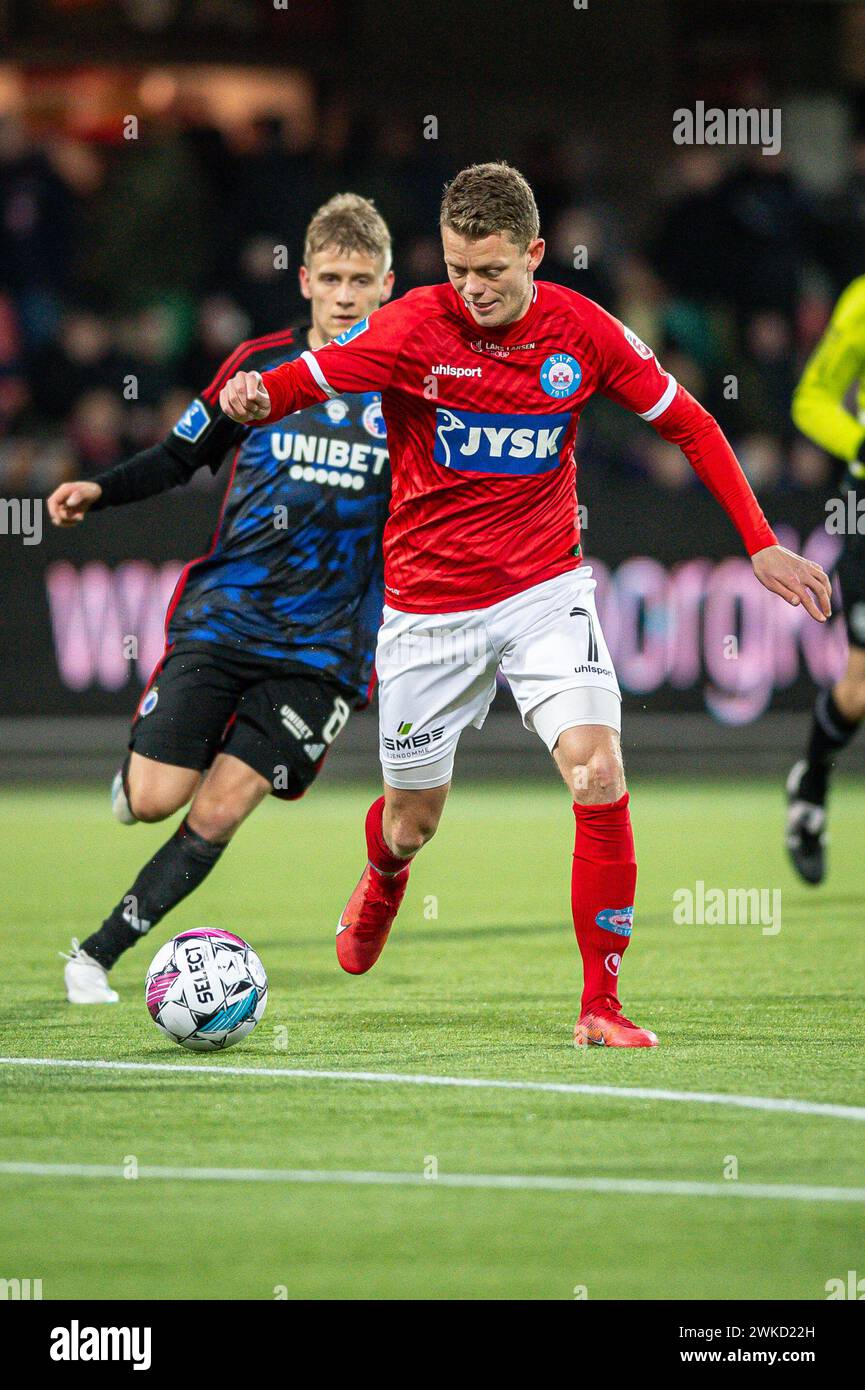 Silkeborg, Dänemark. Februar 2024. Kasper Kusk (7) von Silkeborg IF beim 3F Superliga-Spiel zwischen Silkeborg IF und FC Kopenhagen im Jysk Park in Silkeborg. (Foto: Gonzales Foto - Morten Kjaer). Stockfoto