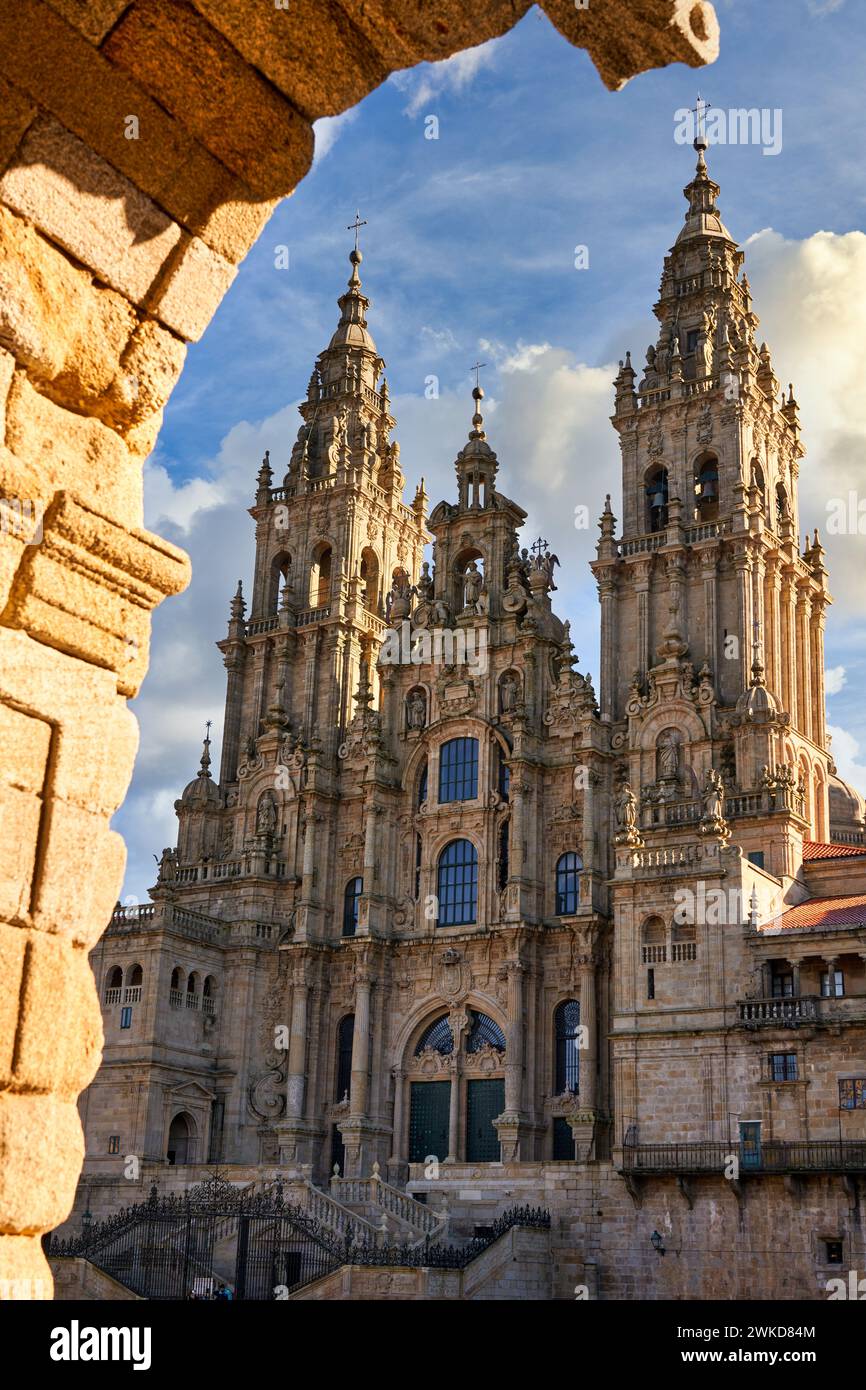Kathedrale, Plaza del Obradoiro, Santiago de Compostela, Provinz Coruña, Galicien, Spanien. Das Plaza del Obradoiro befindet sich in Santiago de Compostel Stockfoto