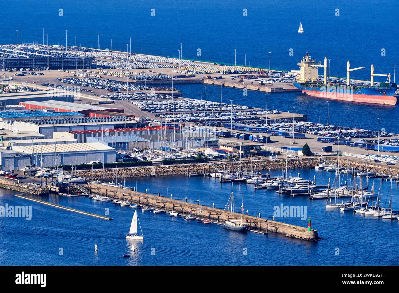 Hafen und Ria de Vigo, Blick vom Monte do Castro Park, Vigo, Pontevedra, Galicien, Spanien. Stockfoto