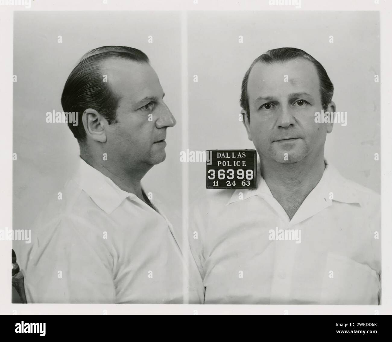 Fahndung von Jack Ruby von der Dallas Police, 24. November 1963: Jack Ruby war ein US-amerikanischer Nachtklubbesitzer, der Lee Harvey Oswald am 24. November 1963 tötete, zwei Tage nachdem Oswald wegen Mordes an Präsident John F. Kennedy beschuldigt wurde. Stockfoto