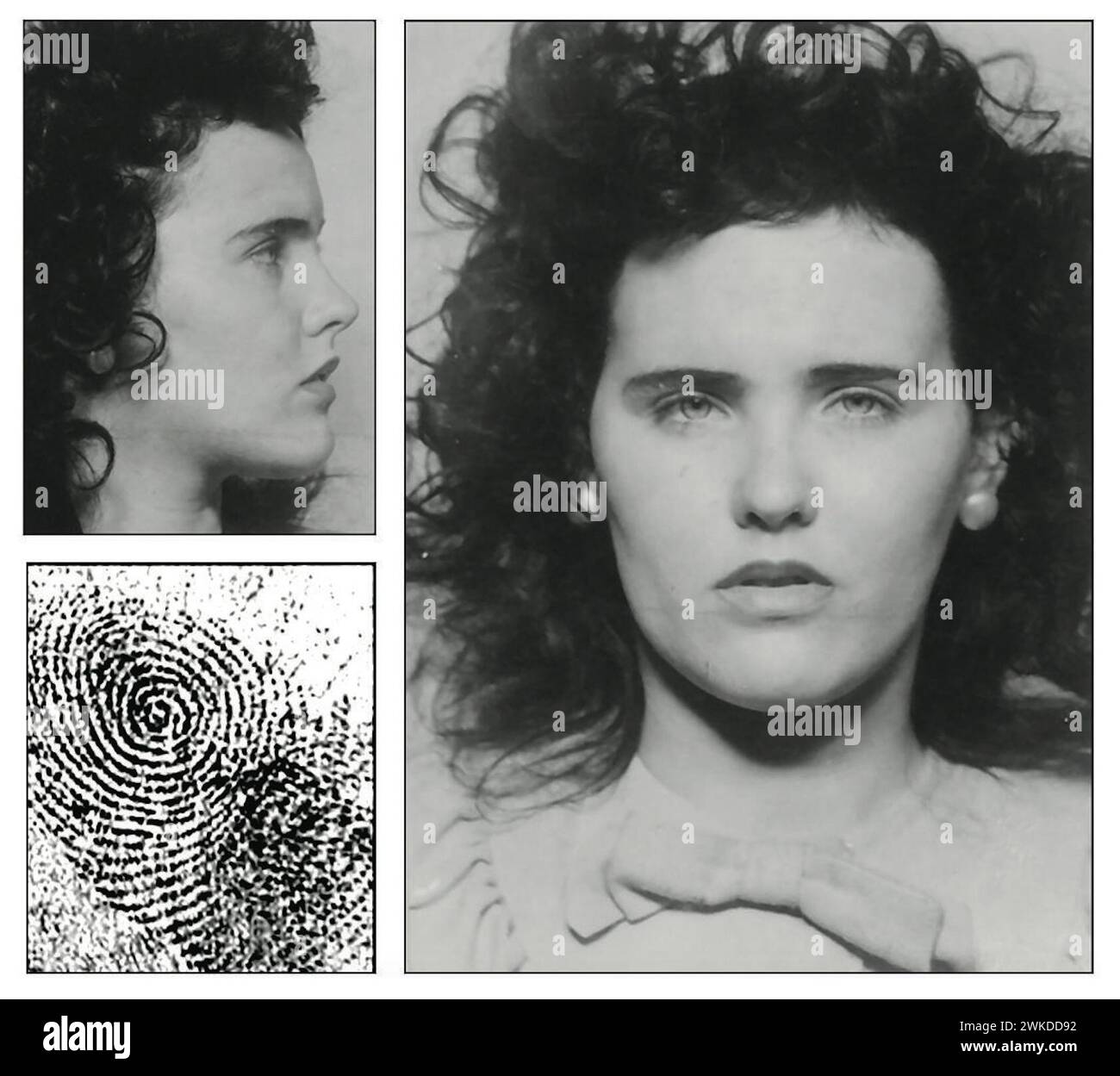 Fahndungsfoto von Elizabeth Short „The Black Dahlia“ im Jahr 1943 wegen Alkoholkonsums bei Minderjährigen Stockfoto