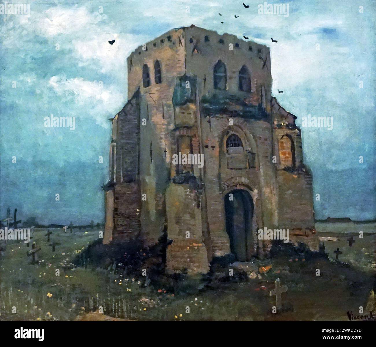 Der alte Kirchturm von Nuenen / Bauernkirchhof (1885) von Vincent van Gogh (1853-1890) Stockfoto
