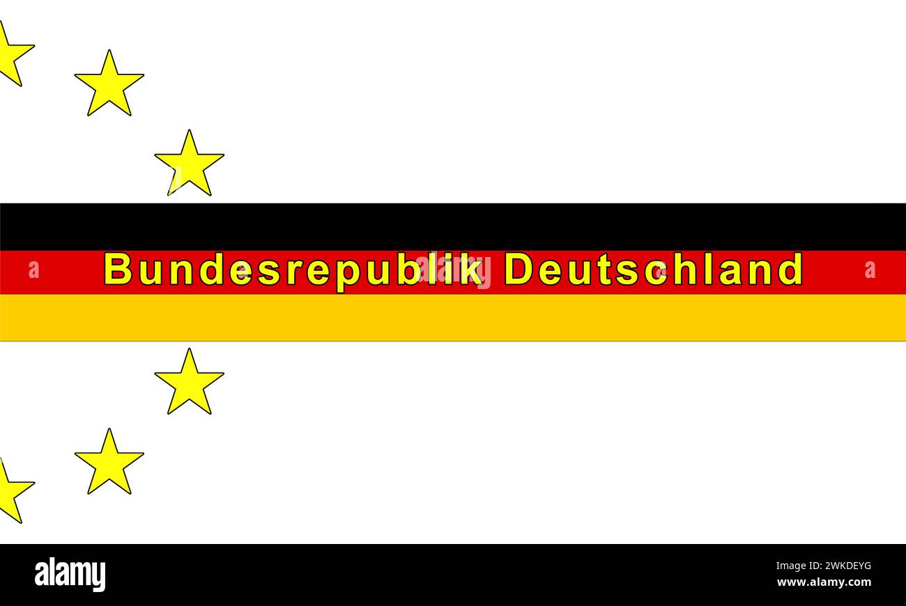 Europawahlen in Deutschland, grafische Darstellung mit Text - Bundesrepublik Deutschland - in deutscher Sprache. Deutsche Flagge und Symbole der Europäischen Union. Euroz Stockfoto