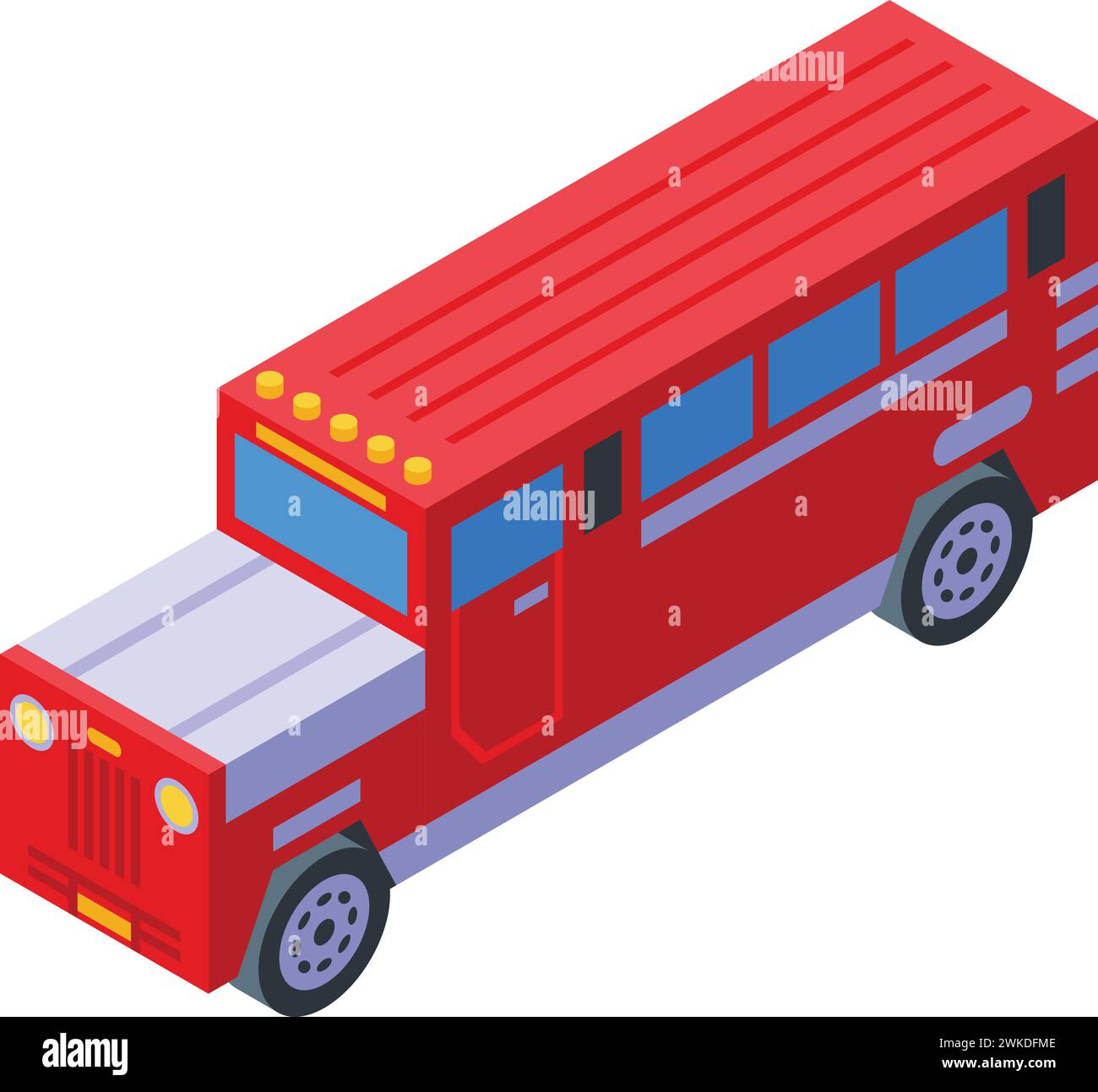 Rote Farbe Jeepney Symbol isometrischer Vektor. Vintage-Transport. Auto-Jeep Stock Vektor