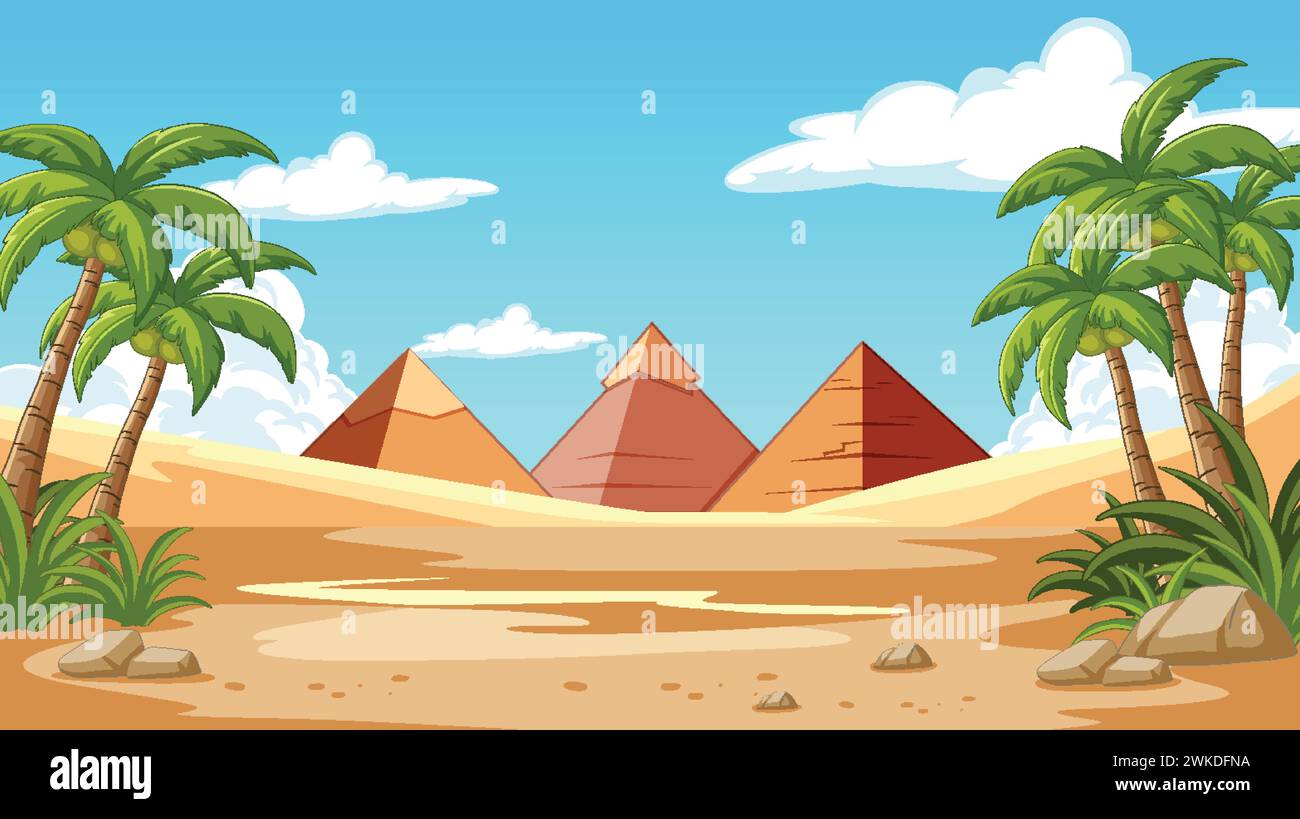Vektorillustration von Pyramiden unter Palmen. Stock Vektor