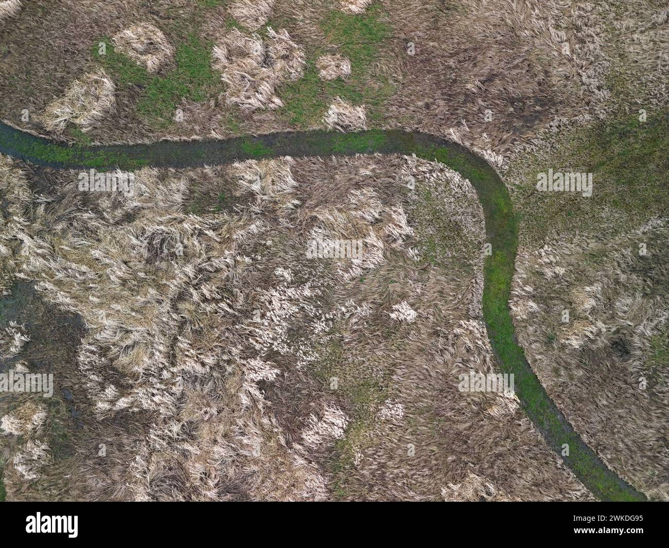 Ein Fluss, der sich durch erodierten Boden schlängelt Stockfoto