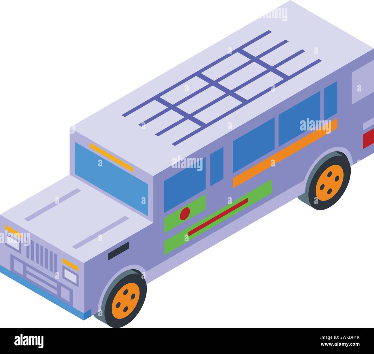 Isometrischer Vektor des Jeepney Car Icon. Auto-Retro. Busstraße in die Stadt Stock Vektor
