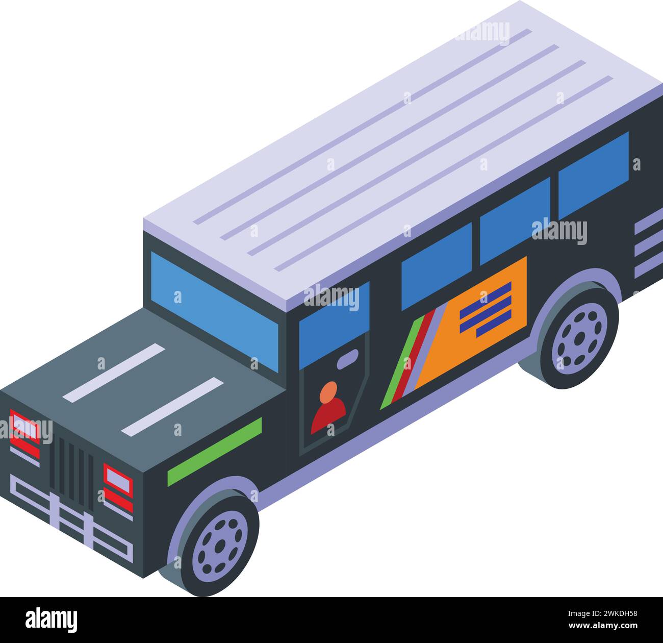 Isometrischer Vektor des Jeep-Bus-Symbols. Autotransport. Fahrzeugtransport Stock Vektor